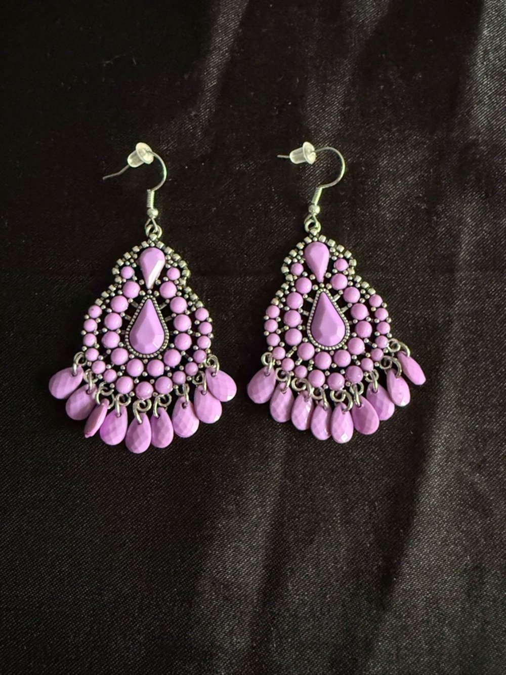 Purple Dangle Statement Earrings - Unbranded